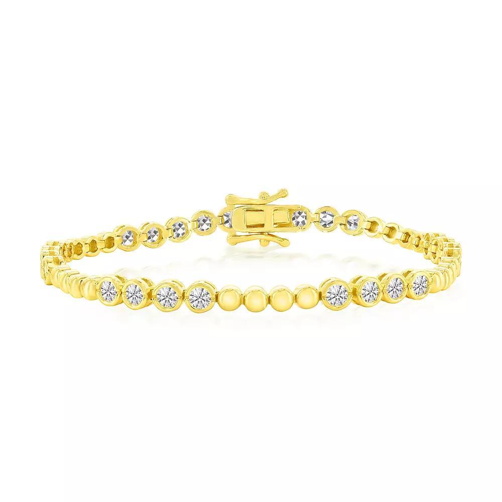 Argento Bella Gold Tone Sterling Silver Cubic Zirconia Bezel Link Bracelet, Women's, Size: 7" Product Image