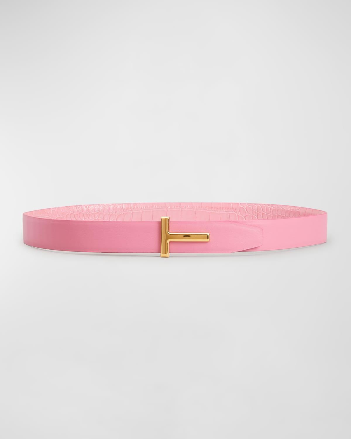 T Buckle Croc-Embossed Patent Belt Product Image