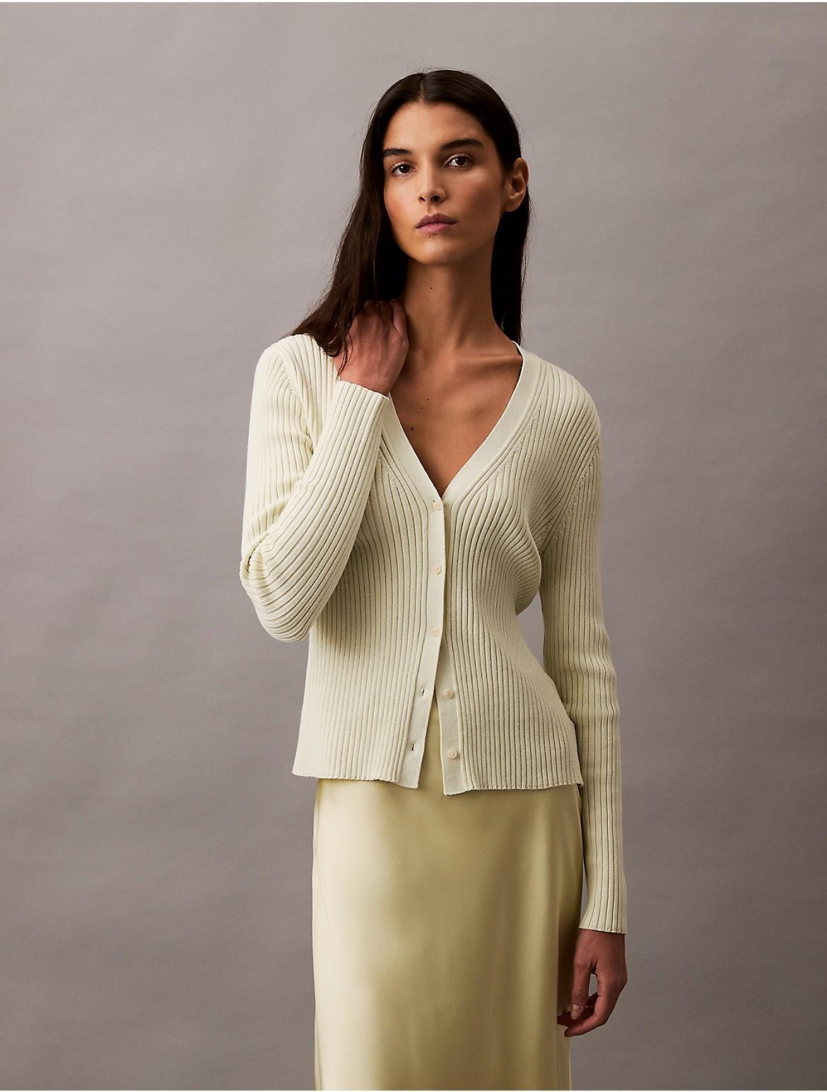 Calvin Klein Women's Smooth Cotton Rib Sweater Cardigan - Grey - S Product Image