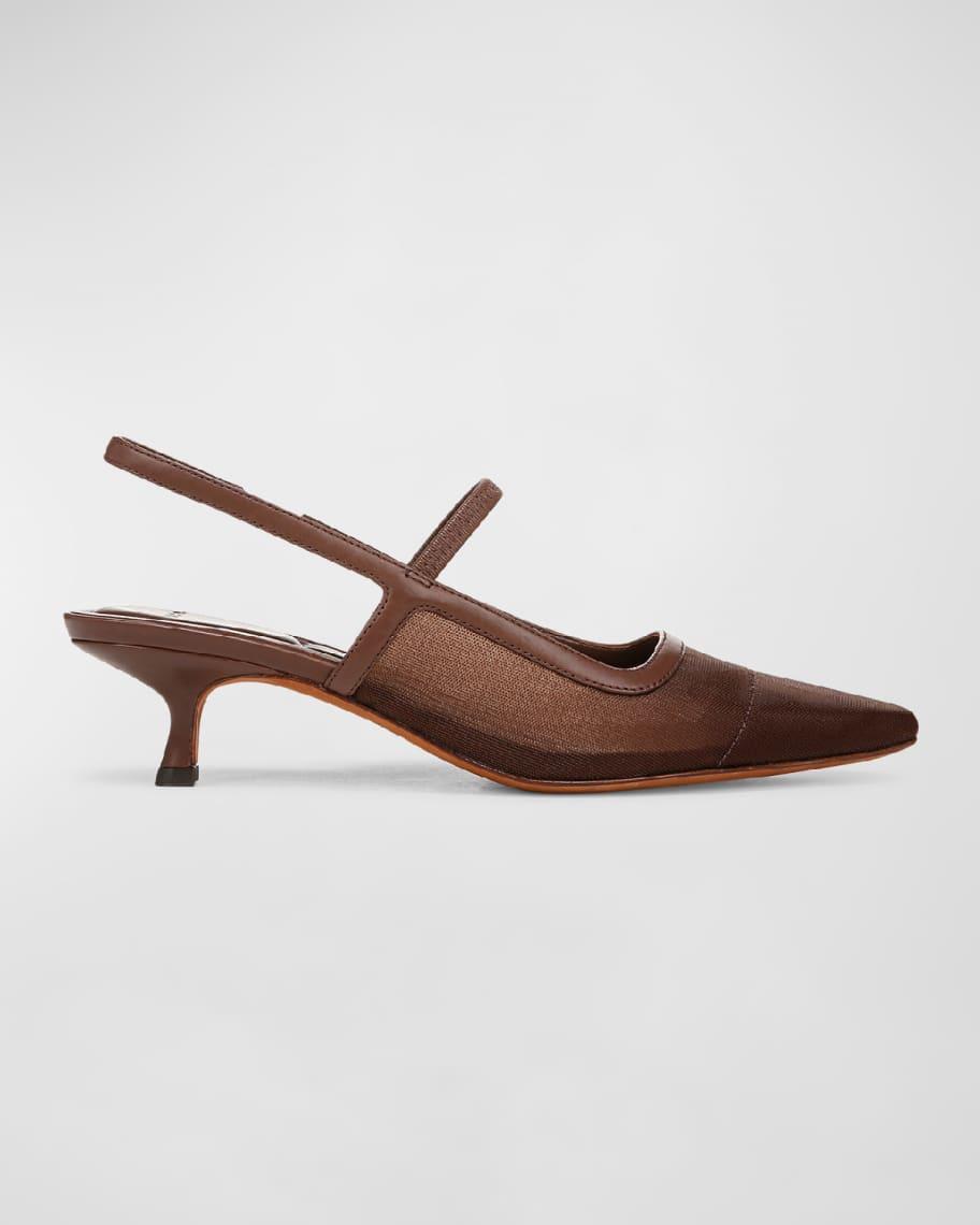 Mesh Leather Kitten Slingback Pumps Product Image
