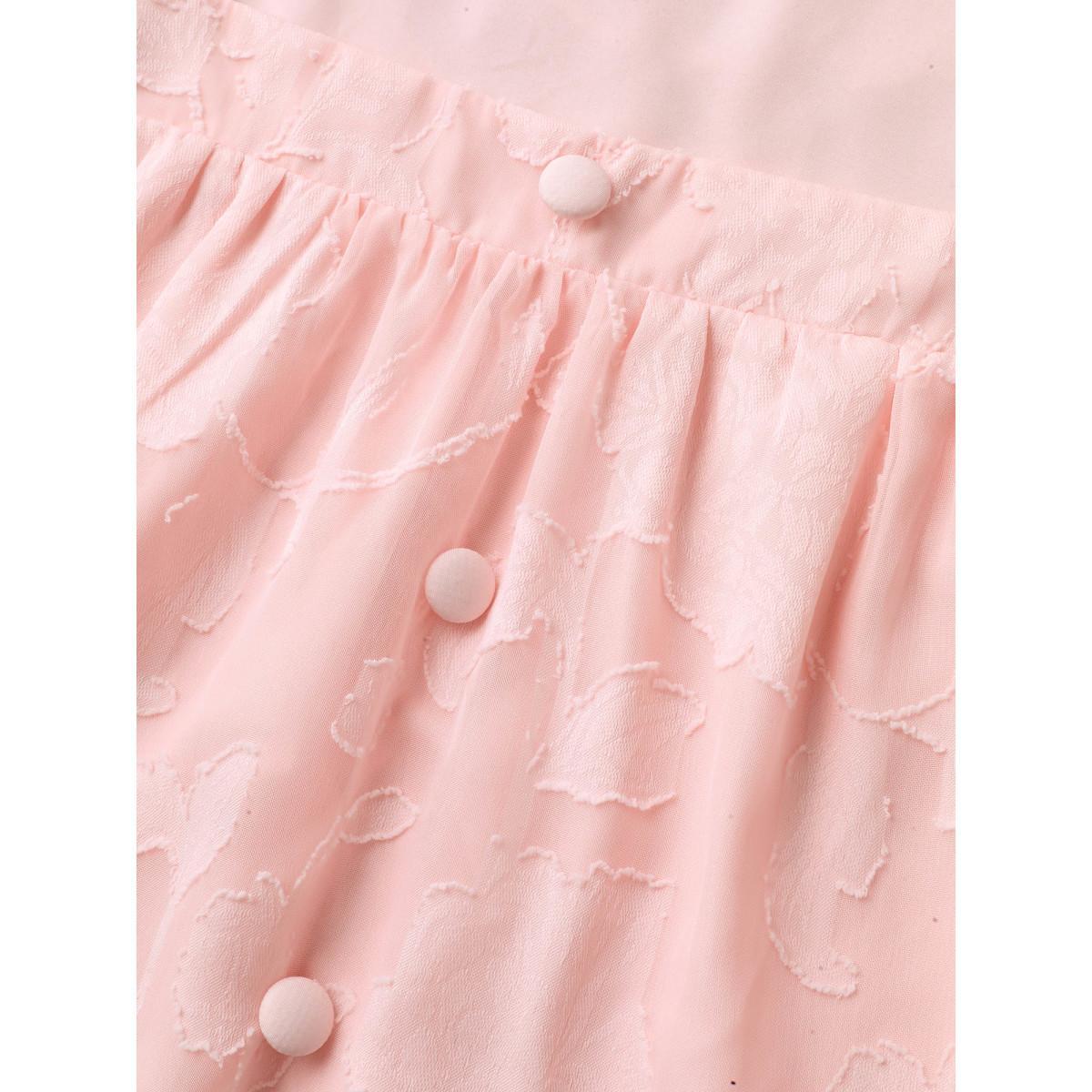 Plus Size MistyRose Floral Textured Button Detail Blouse Women Elbow-length sleeve Square Neck Everyday-Elegant Blouses BloomChic 10/M Product Image