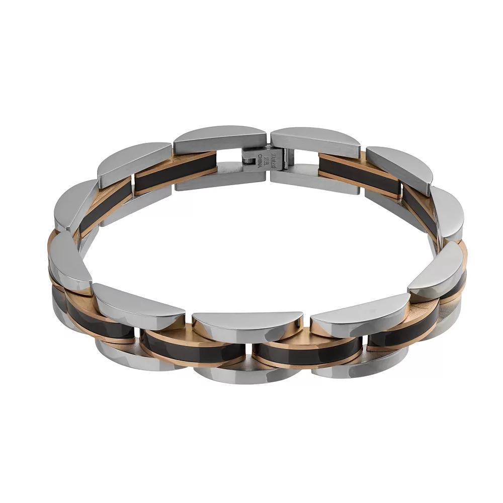 Kristen Kesho Stainless Steel Black and Rose Plated Link Bracelet, Men's, Size: 8.5" Product Image