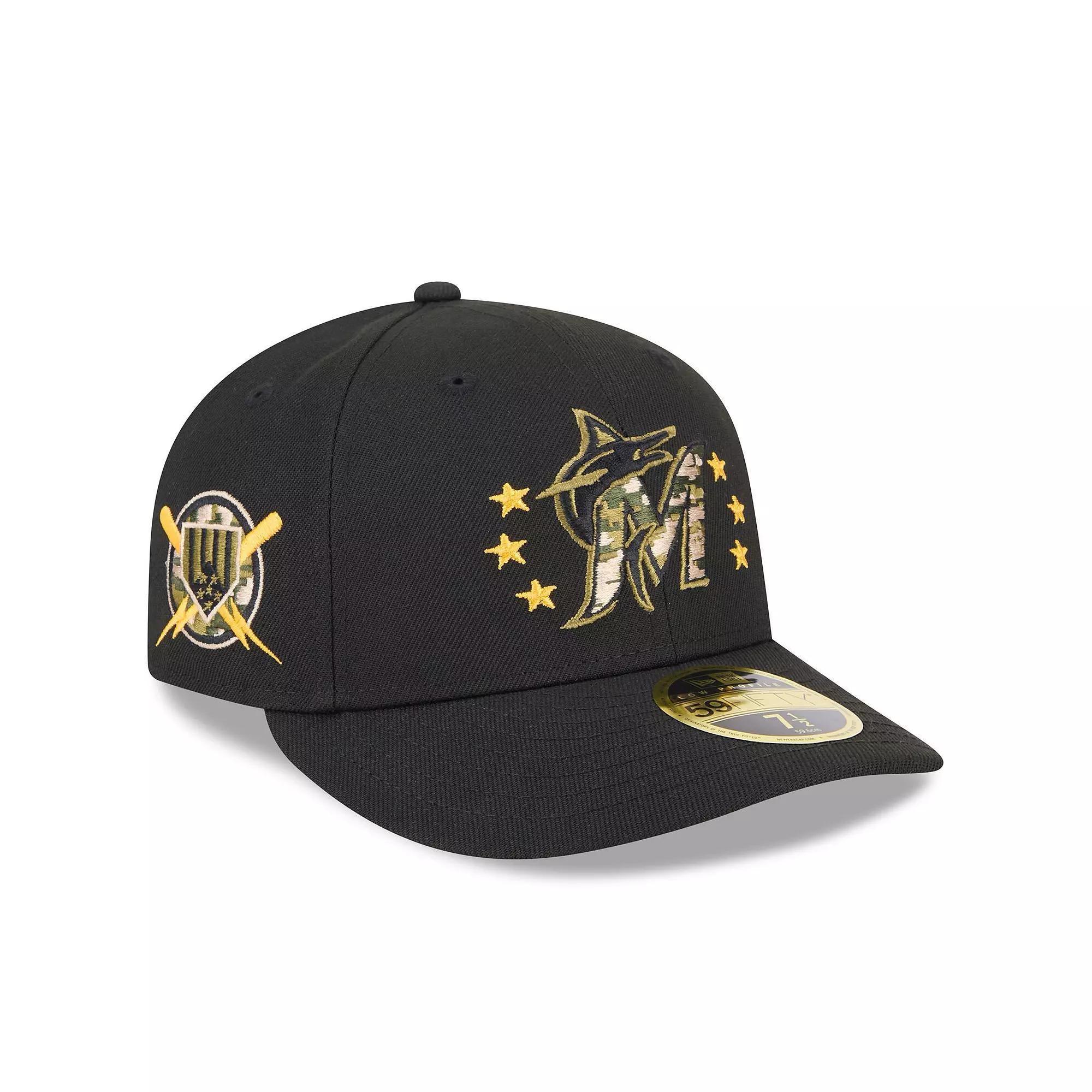 Men's New Era  Black Miami Marlins 2024 Armed Forces Day Low Profile 59FIFTY Fitted Hat, Size: 7 1/2 Product Image