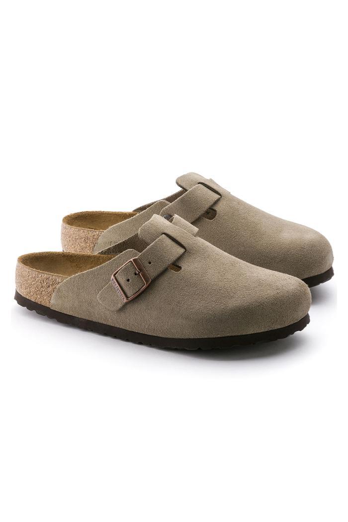Birkenstock Boston  Soft Footbed Regular Width in Taupe Suede Product Image