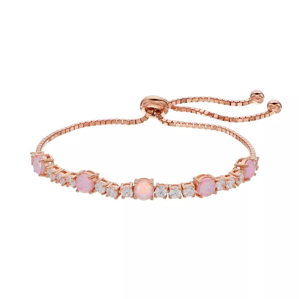 14k Rose Gold Over Silver Lab-Created Pink Opal Bolo Bracelet, Women's Product Image