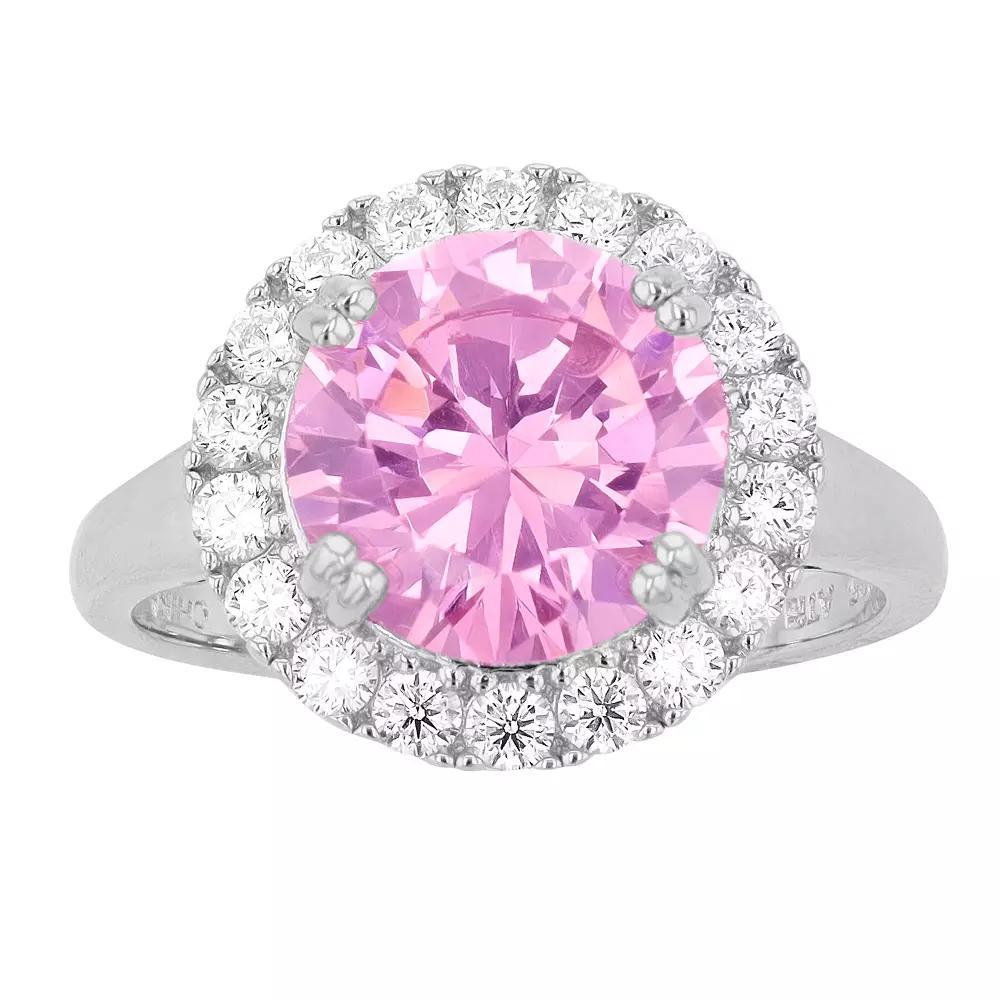 Rosabella Sterling Silver Pink & White Cubic Zirconia Halo Ring, Women's, Size: 8 Product Image