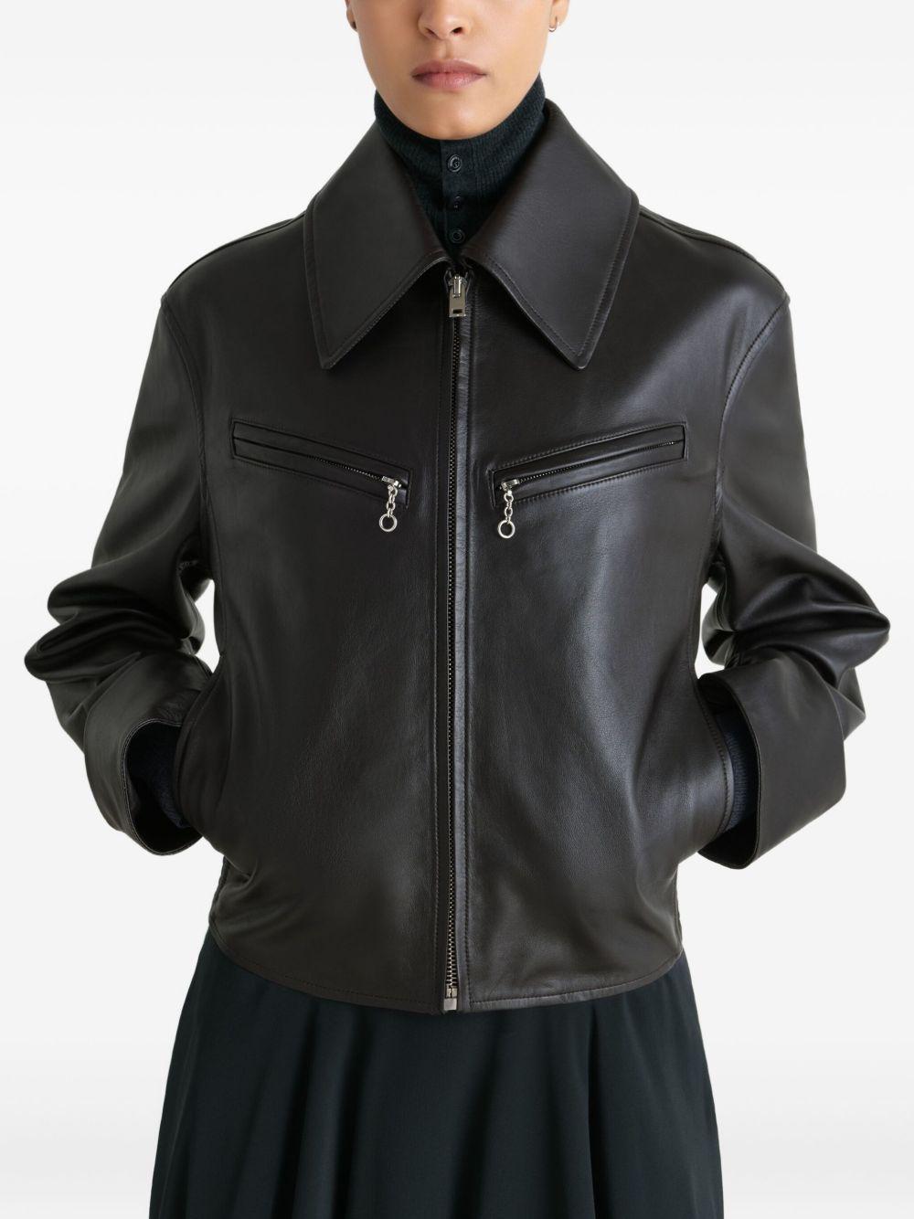 zip-front leather jacket Product Image