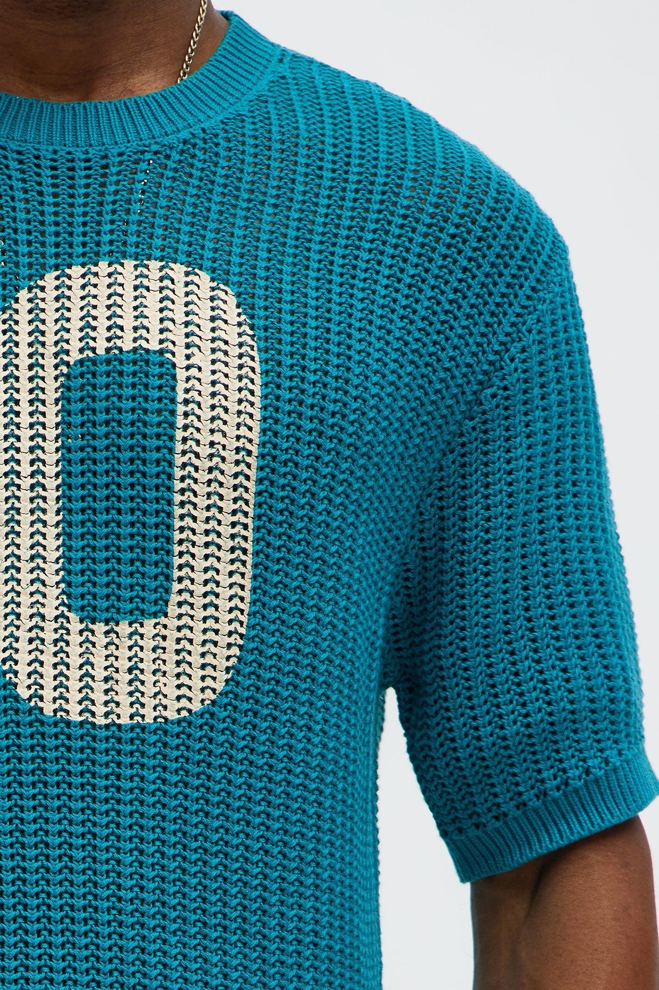 Printed Textured Knit Short Sleeve Tee - Green Product Image