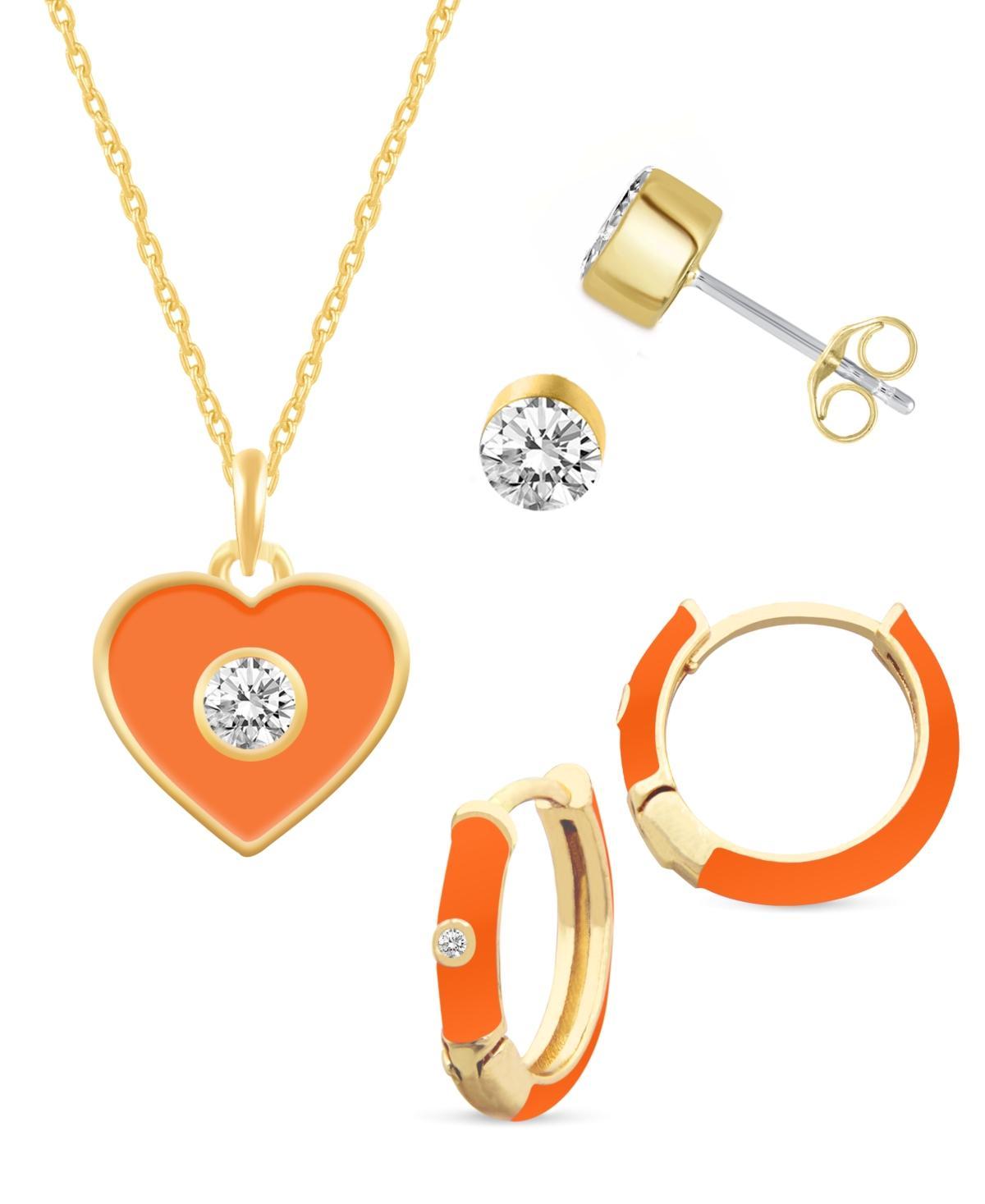 Royal Aura Heart Gold Tone Crystal & Black Enamel Heart Necklace, Huggie Earrings, & Stud Earrings Set, Women's, Size: 17", Gold Tone Black Product Image