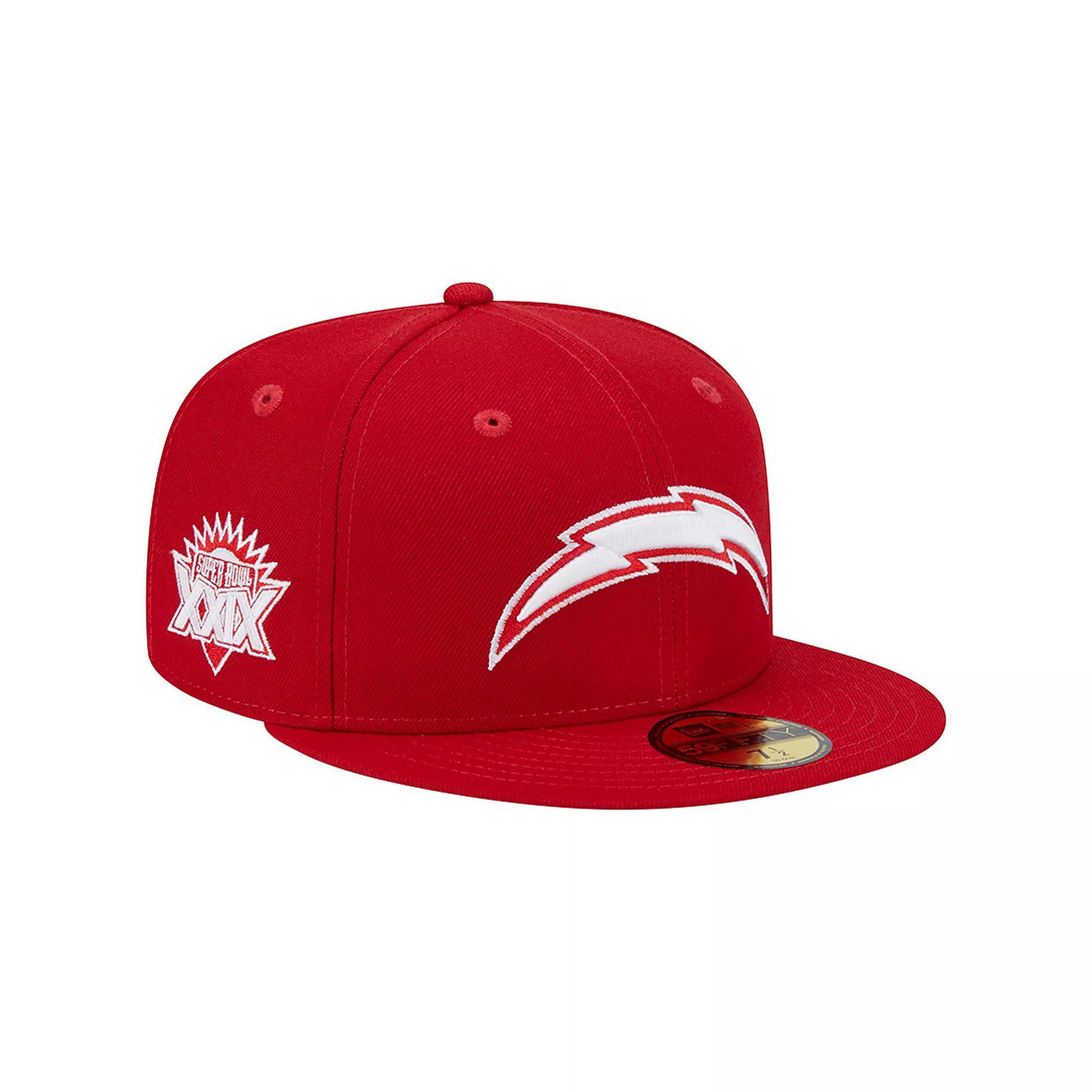 Men's New Era Scarlet Los Angeles Chargers Super Bowl XXIX Main Patch 59FIFTY Fitted Hat, Size: 7, Red Product Image