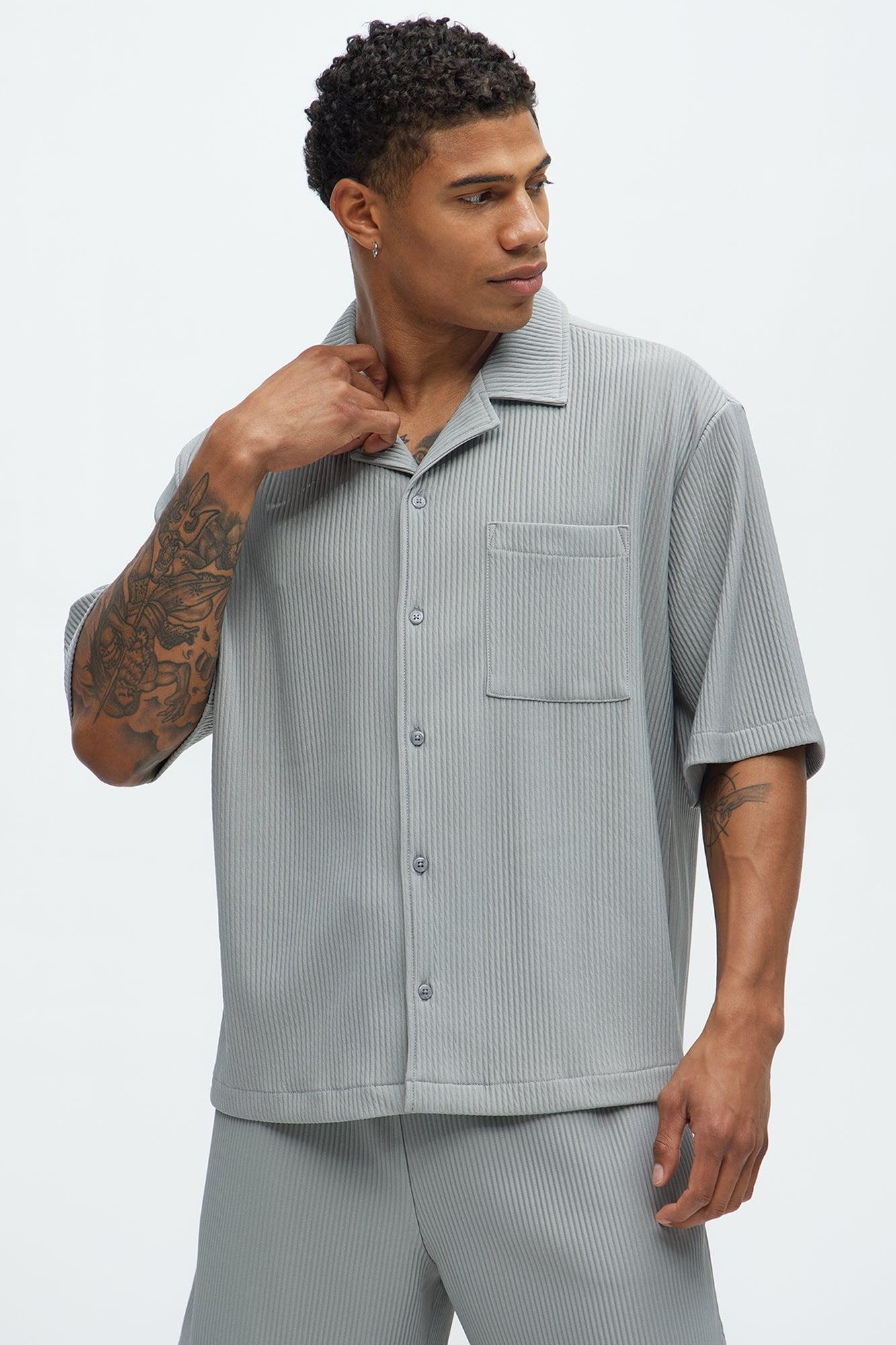 Show Up Short Sleeve Cuban Shirt - Grey Product Image