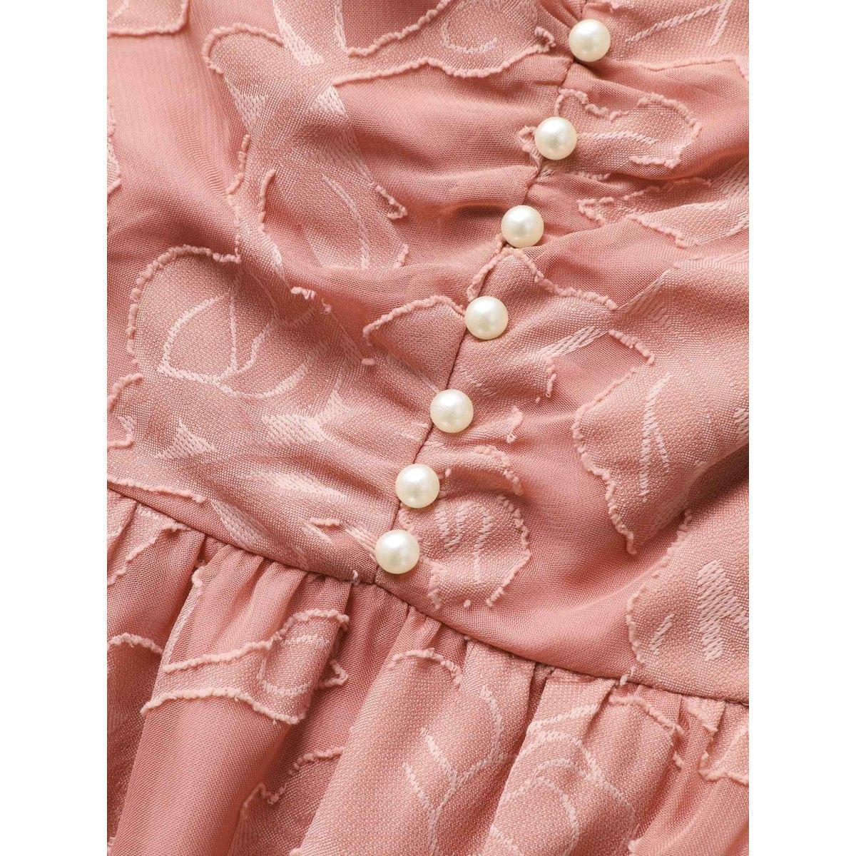 Plus Size Textured Mesh Pearl Beaded Ruched Pocket Dress DustyPink Women Elegant Texture Square Neck Sleeveless Curvy BloomChic 12/L Product Image