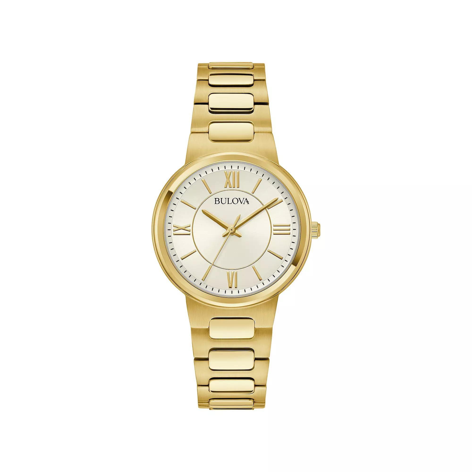 Bulova Womens Gold Tone Stainless Steel Roman Accent Dial Bracelet Watch Product Image
