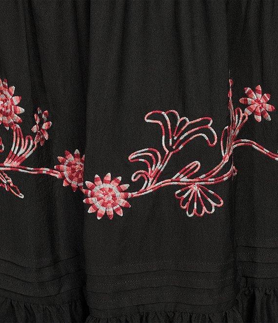 Calessa Petite Size V-Neck Short Balloon Sleeve Comfort Tiered Floral Embroidered Midi Dress Product Image