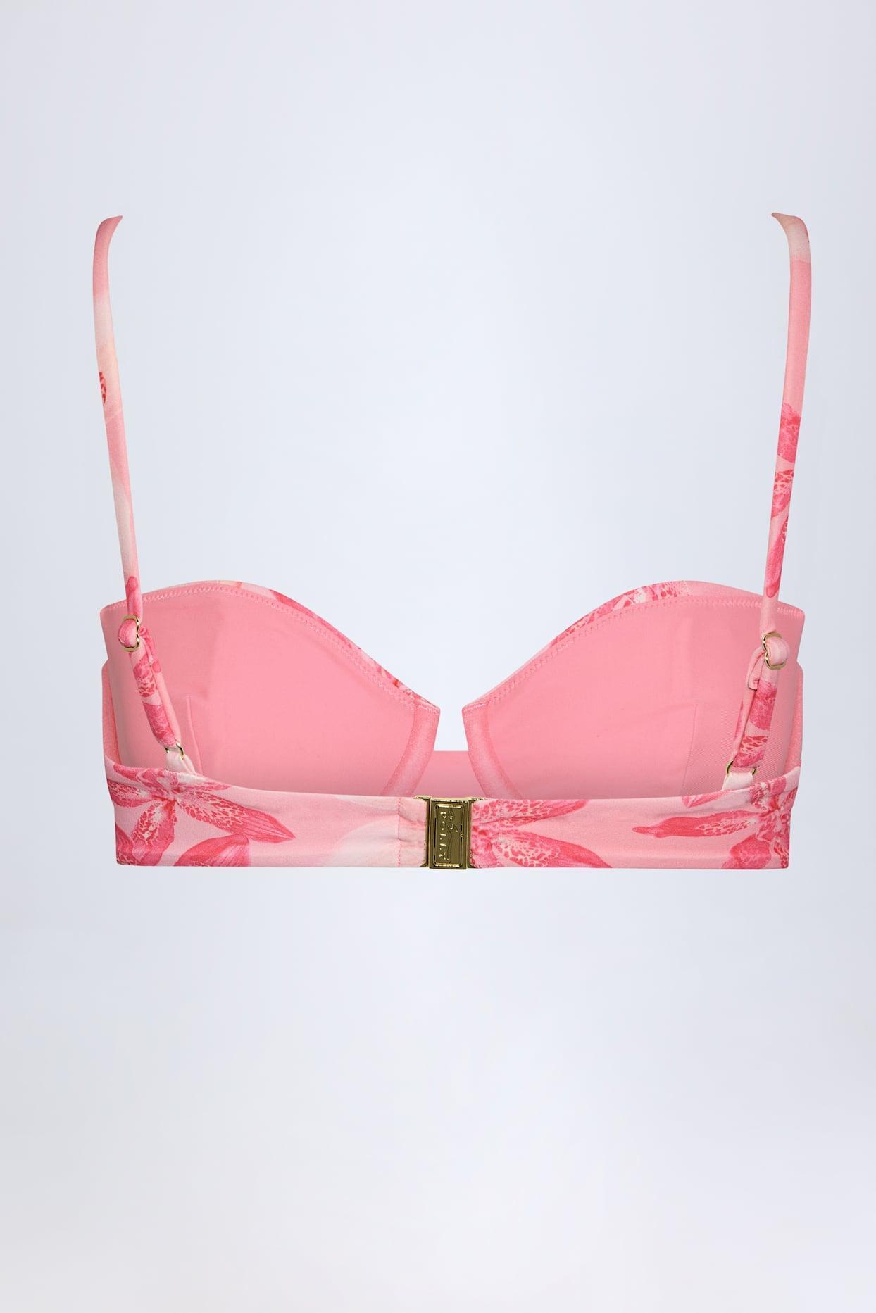 Underwired Balconette Bikini Top in Pink Orchid Print Product Image