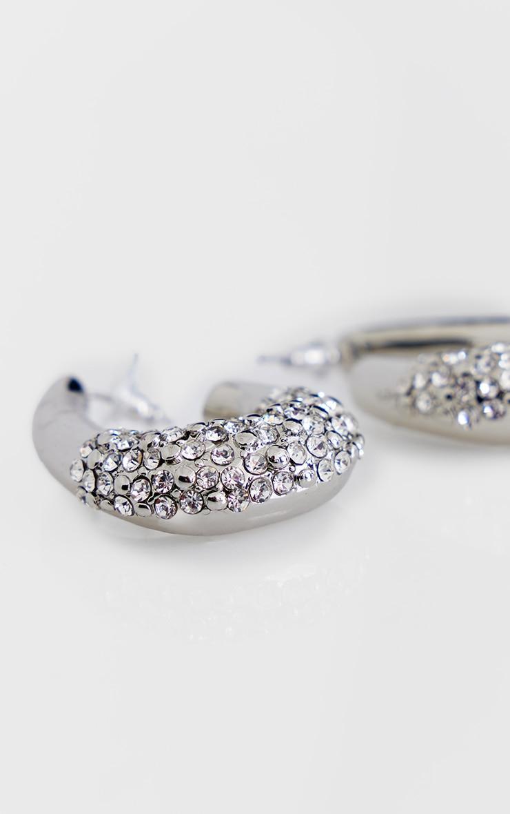 Silver Chunky Diamante Detail Hoop Earrings Product Image