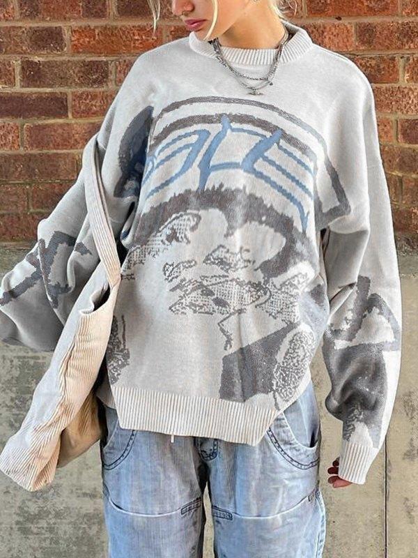 Long Sleeve Jacquard Crew Neck Sweater Product Image