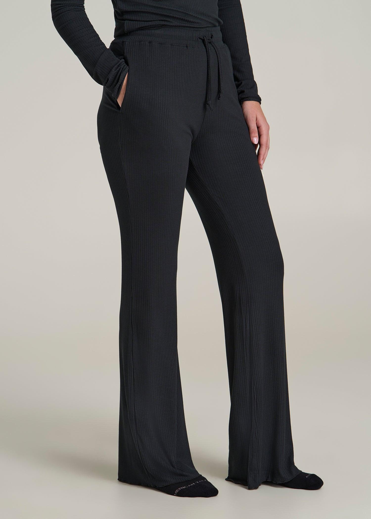 Ribbed Flare Pants for Tall Women in Black Product Image
