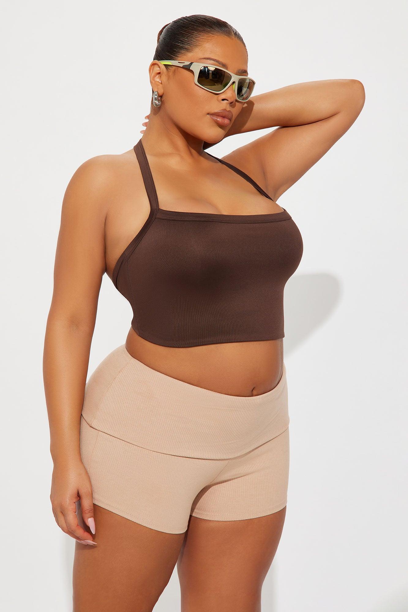 Contour Double Lined Cropped Halter Top - Chocolate Female Product Image