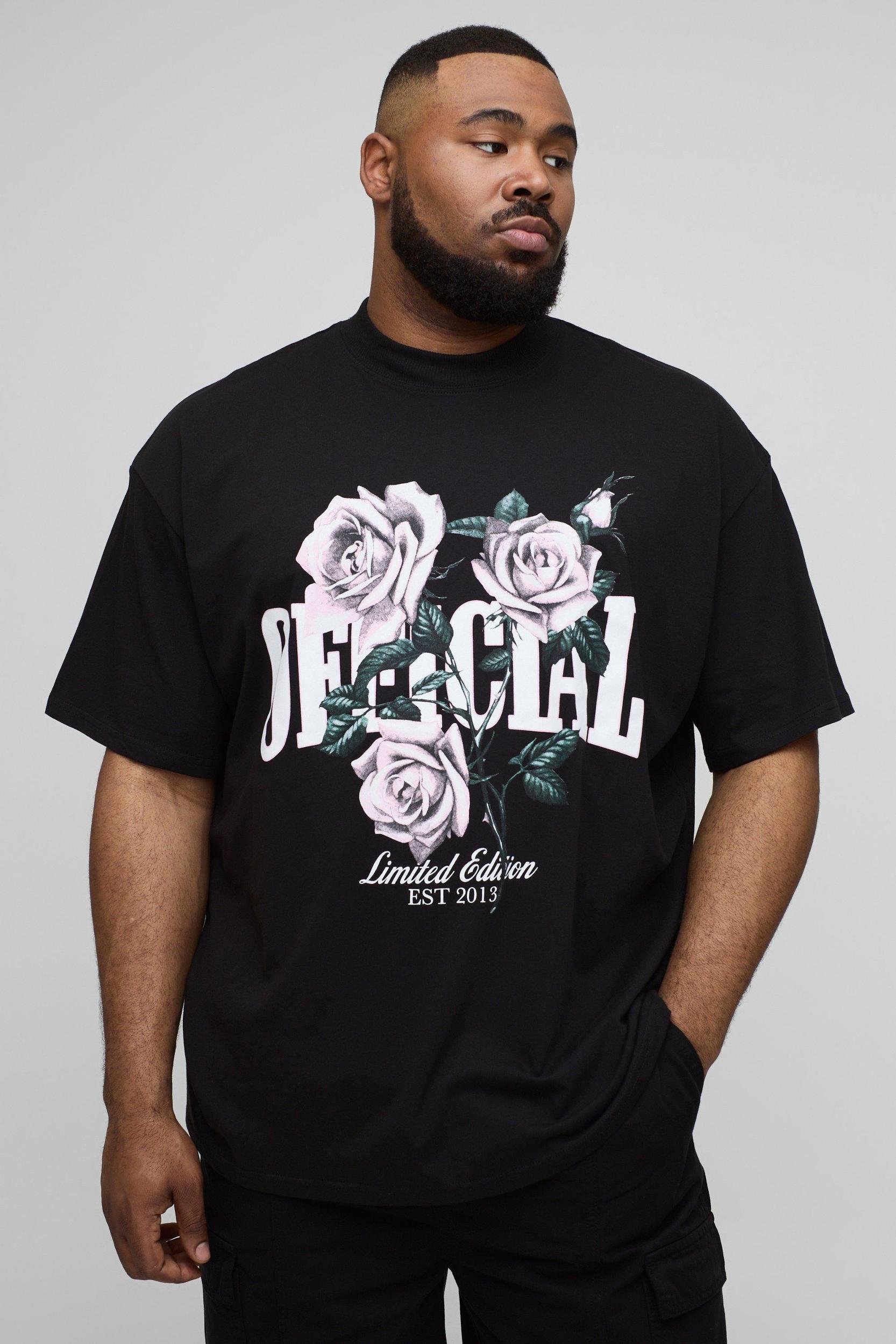 Plus Oversized Extended Neck Official Floral Print T-Shirt | boohooMAN USA Product Image