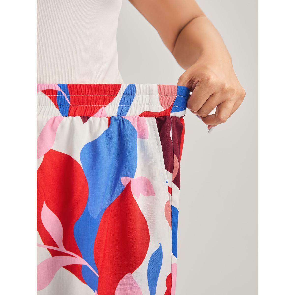 Plus Size Color Block Stretchy Waist Wide-Leg Pants Women Multicolor Casual Wide Leg Mid Rise Everyday-Casual Pants BloomChic 10/M Product Image