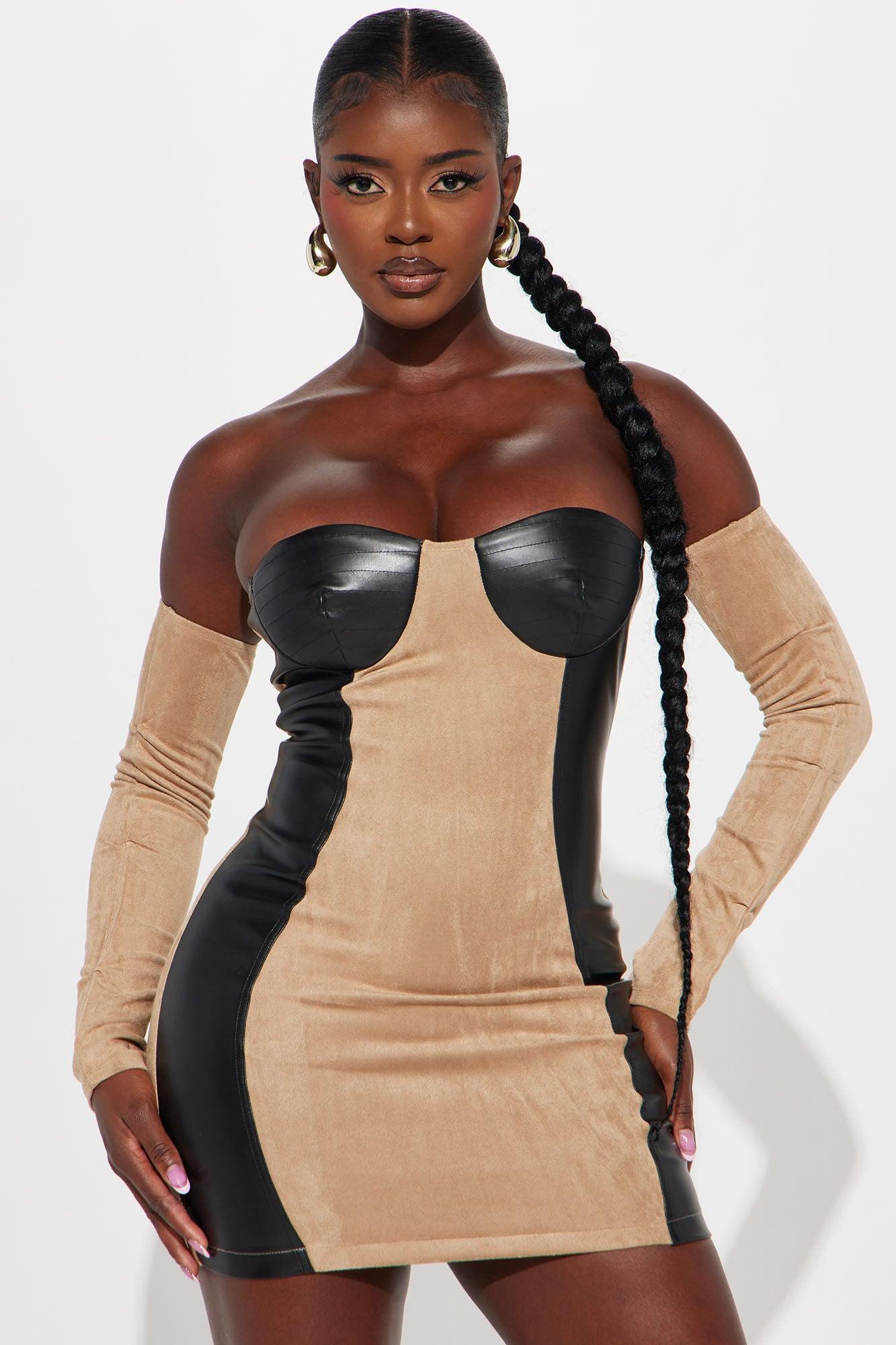 Night Rider Faux Suede Mini Dress - Taupe Product Image