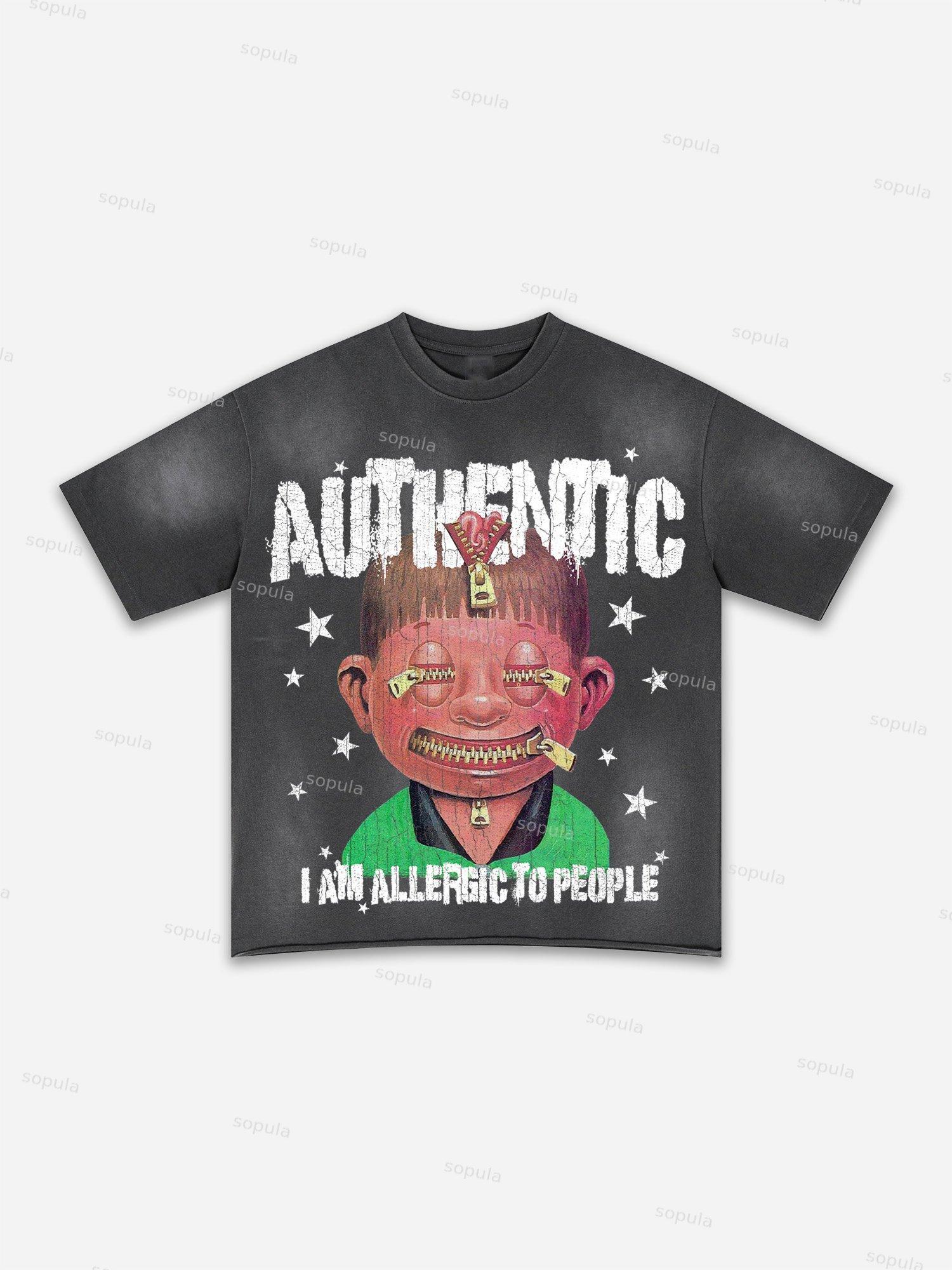 I Am Allergic To People Fun Zipper Boys Print Washed T-shirt Product Image