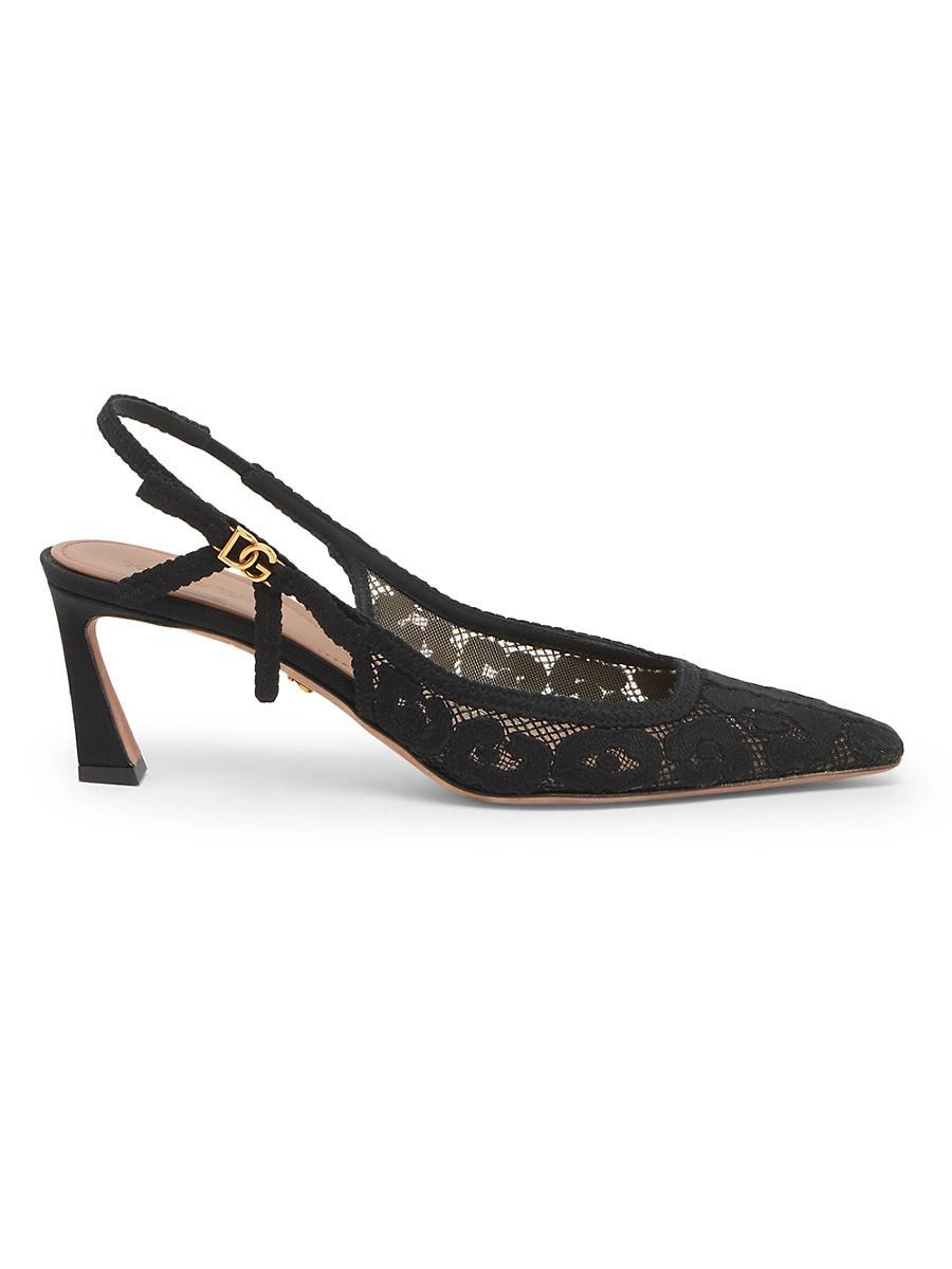 Dolce & Gabbana Womens Pointed Toe Lace Style High Heel Slingback Pumps Product Image