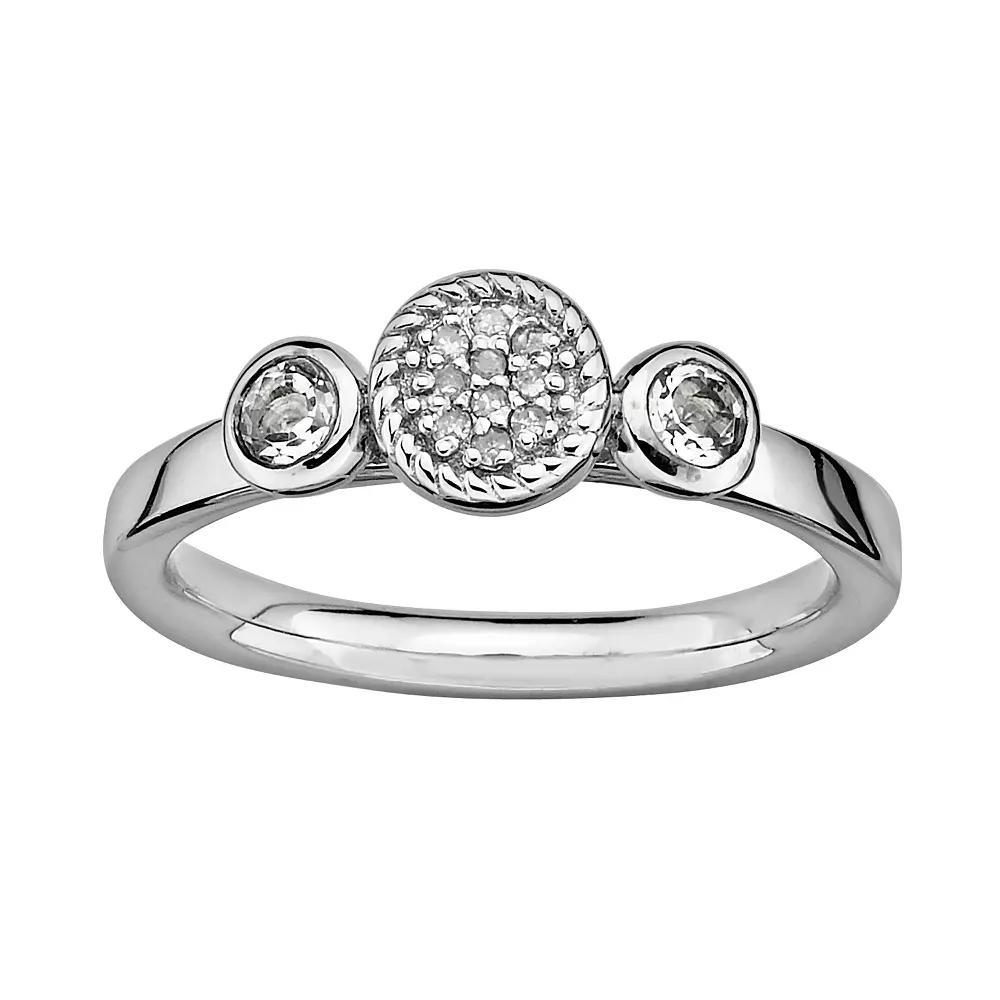 Stacks & Stones Sterling Sterling Silver White Topaz & Diamond Accent Stack Ring, Women's, Size: 10 Product Image