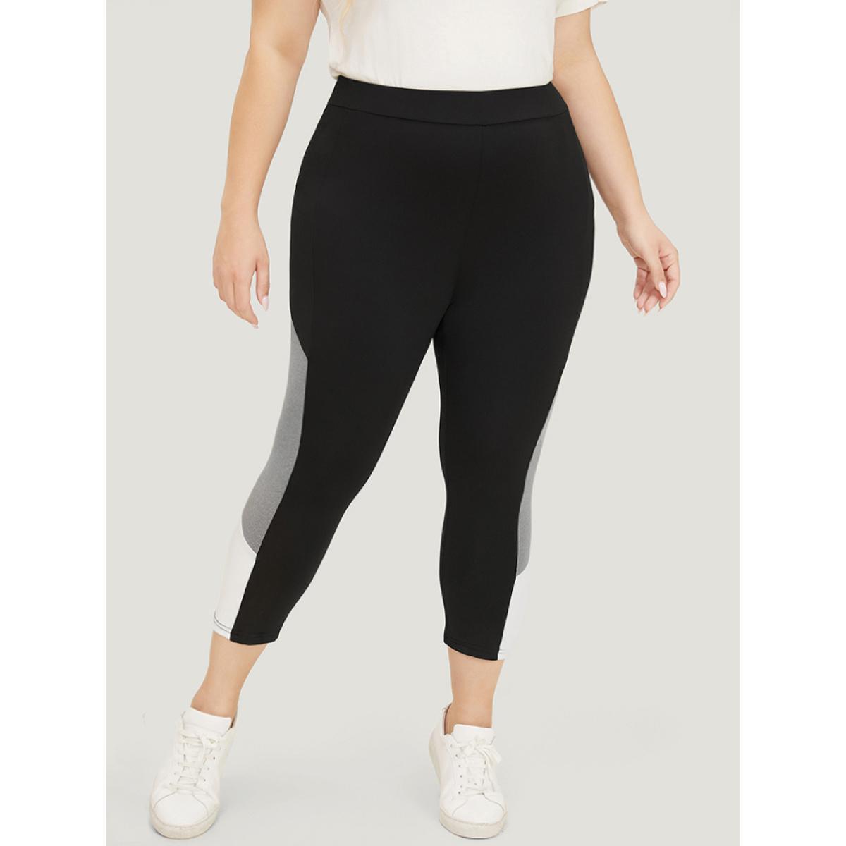 Plus Size Contrast Side Skinny Leggings Women Black Casual High stretch Skinny High Rise Dailywear Leggings BloomChic 30/6X Product Image