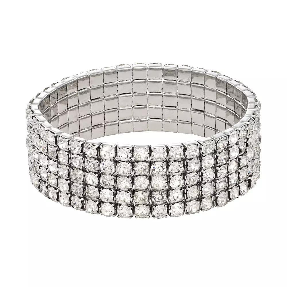 Simply Vera Vera Wang Silver Tone Simulated Crystal Wide Stretch Bracelet, Women's, Clear Product Image