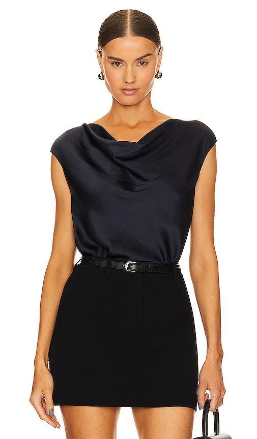 Cap-Sleeve Crushed Satin Cowl-Neck Top Product Image