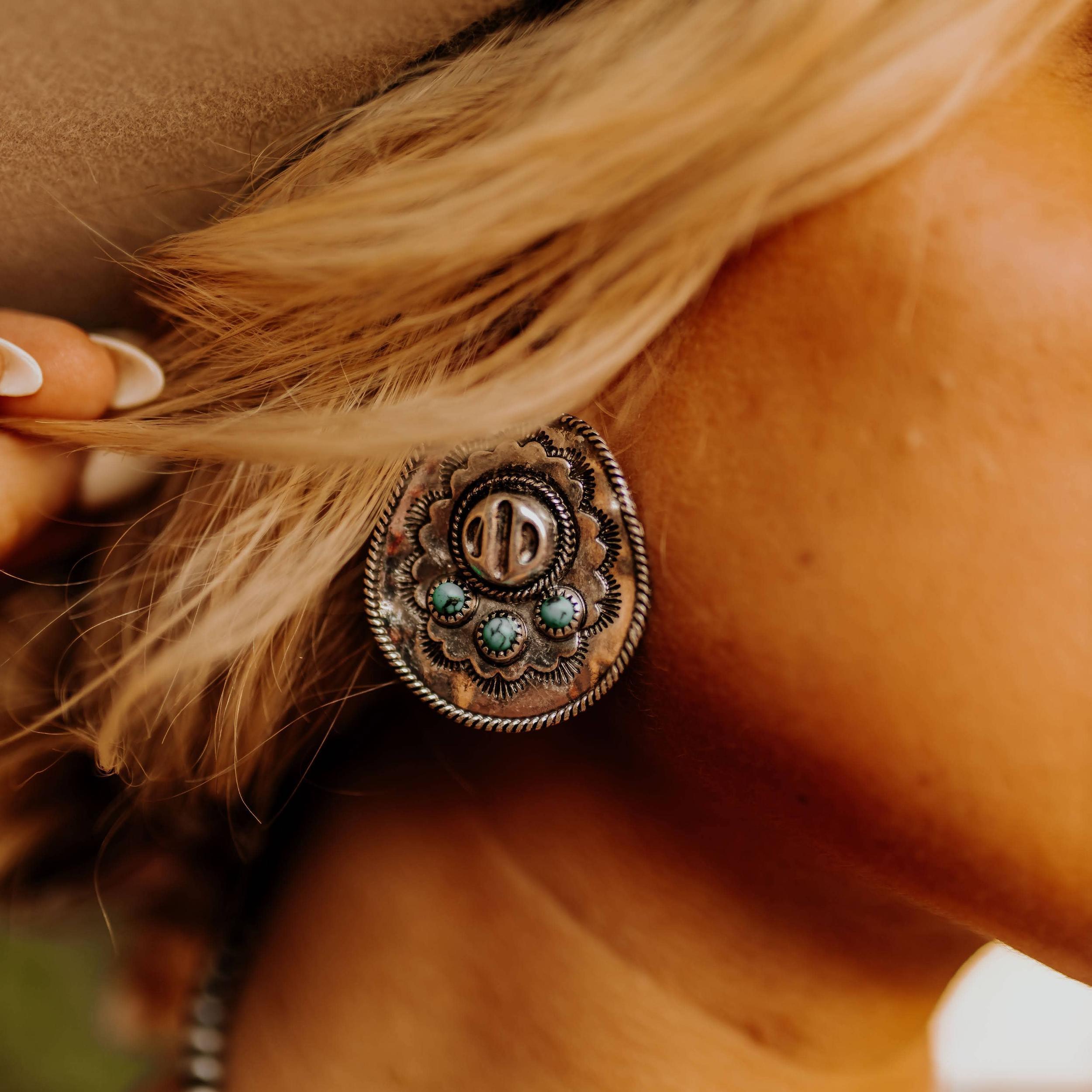 Turquoise Stone Cowgirl Hat Stud Earrings Product Image