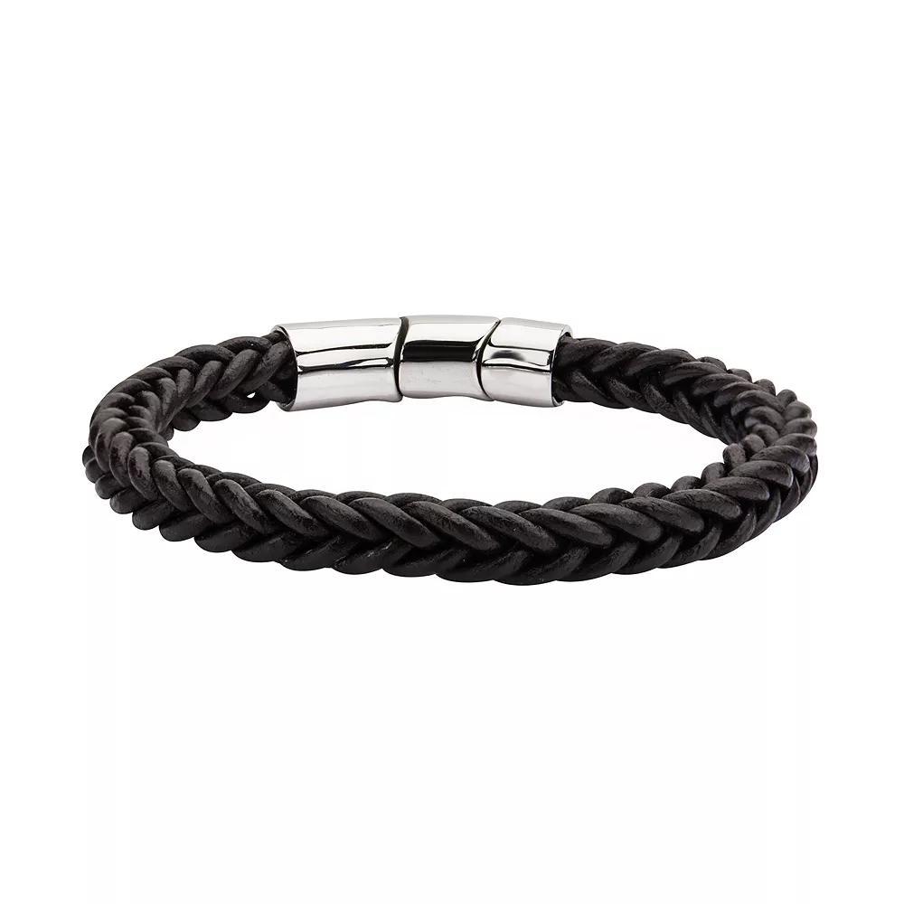Men's Braided Brown Leather Magnetic Bracelet, Size: 8.5", Stainless Product Image