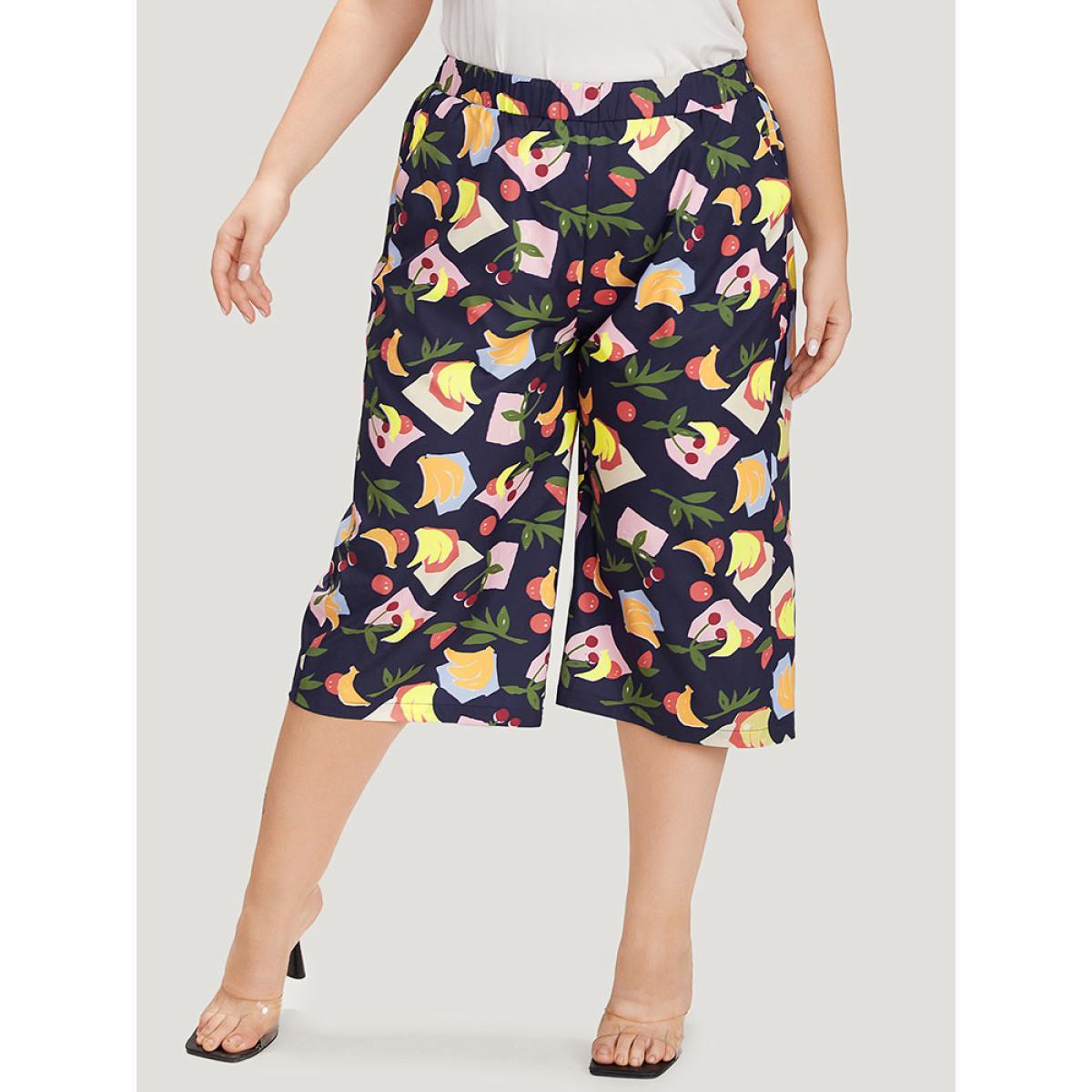 Plus Size Fruit Print Slant Pocket Elastic Waist Pants Women Multicolor Elegant High Rise Dailywear Pants BloomChic 14-16/1X Product Image