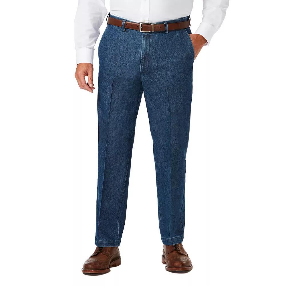 Big & Tall Haggar Classic-Fit Flat-Front Stretch Denim Trousers, Men's, Size: 52X32, Medium Blue Product Image