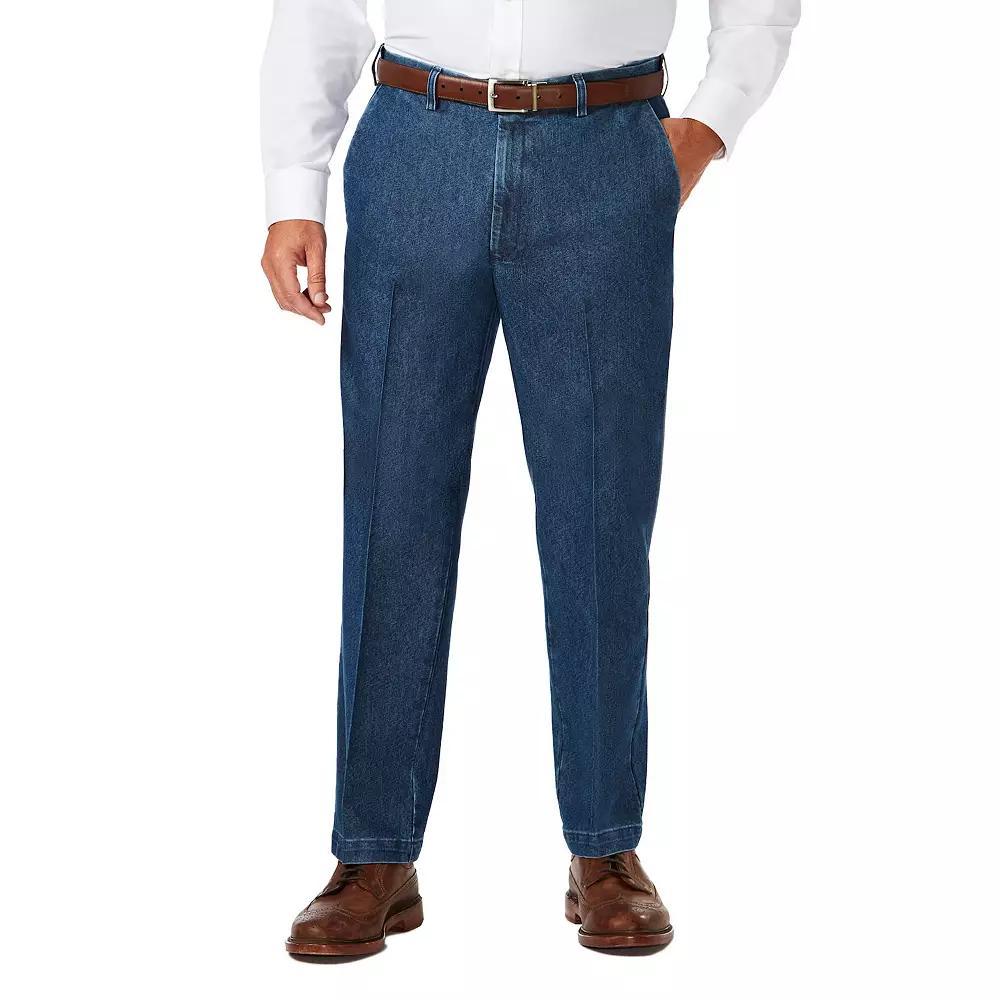Big & Tall Haggar Classic-Fit Flat-Front Stretch Denim Trousers, Men's, Size: 52X32, Medium Blue Product Image
