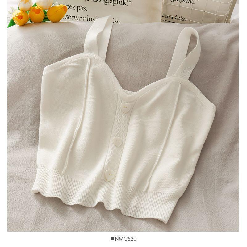 Heart-Button Cropped Knit Camisole Product Image