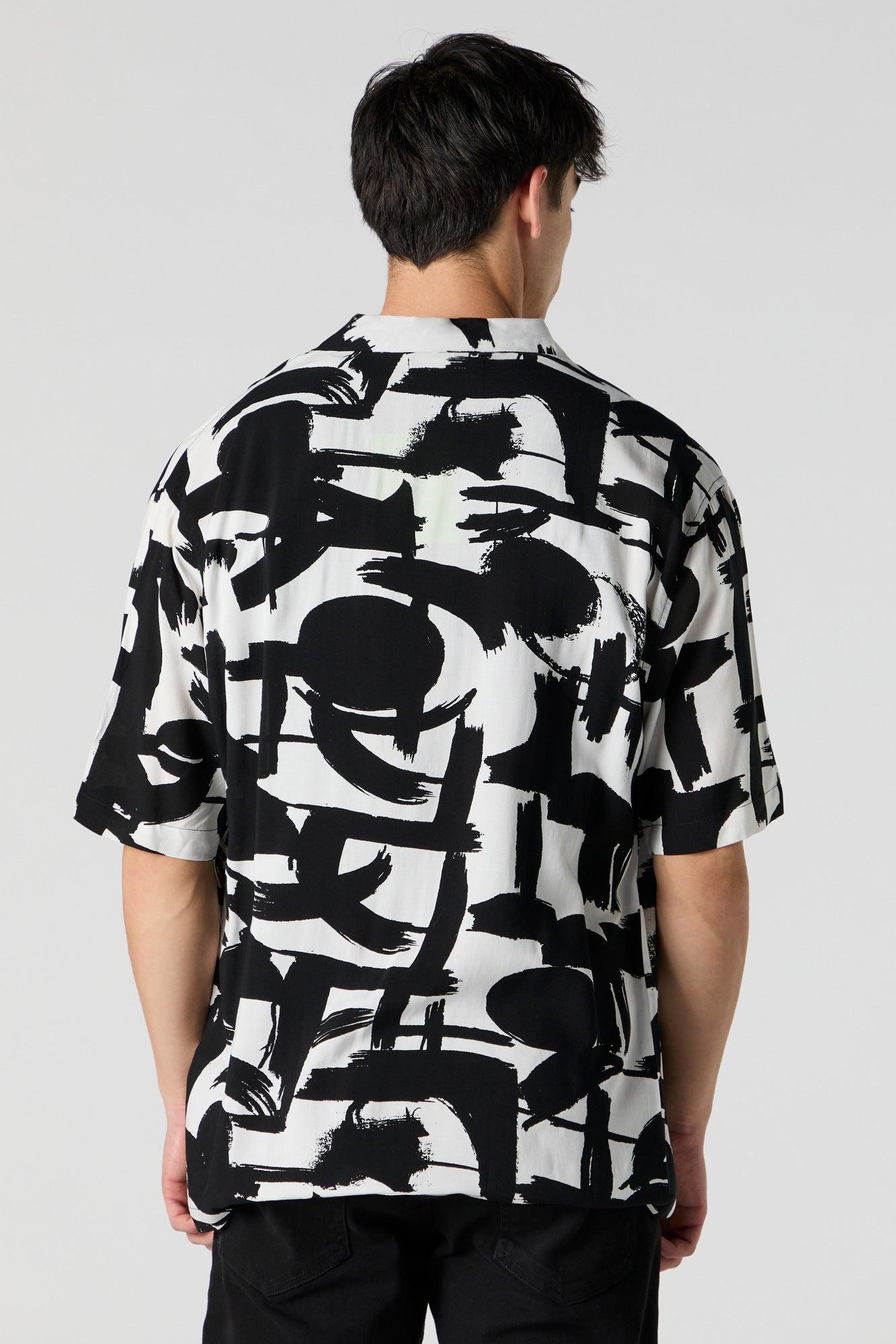Black and White Print Button-Up Top Male Product Image