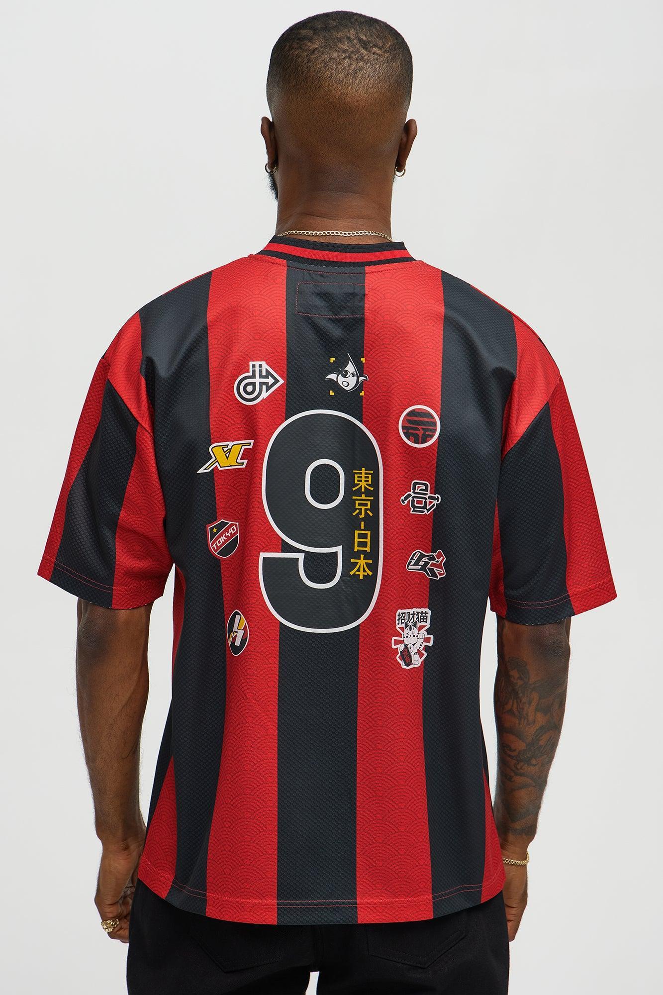 Tokyo Striped Short Sleeve Soccer Jersey - Red/Black Product Image