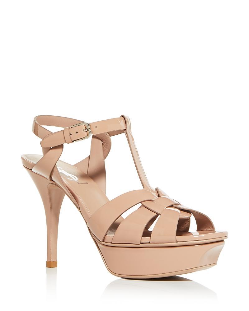 Saint Laurent Womens Tribute Platform Sandals in Smooth Leather Product Image