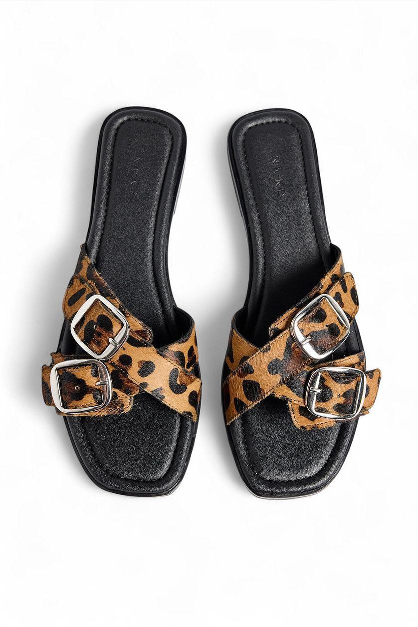 Printed Leather Cross Strap Sliders Product Image