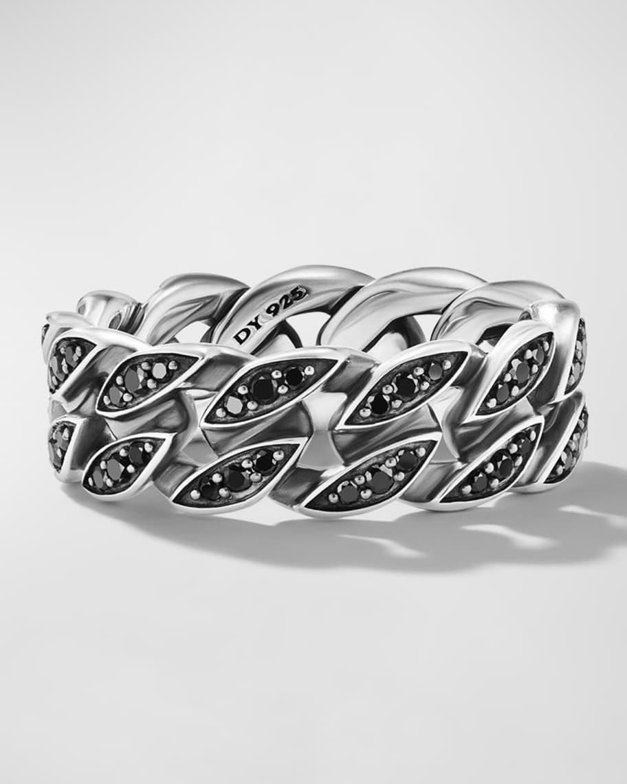 Mens Curb Chain Ring in Silver with Diamonds, 8mm Product Image