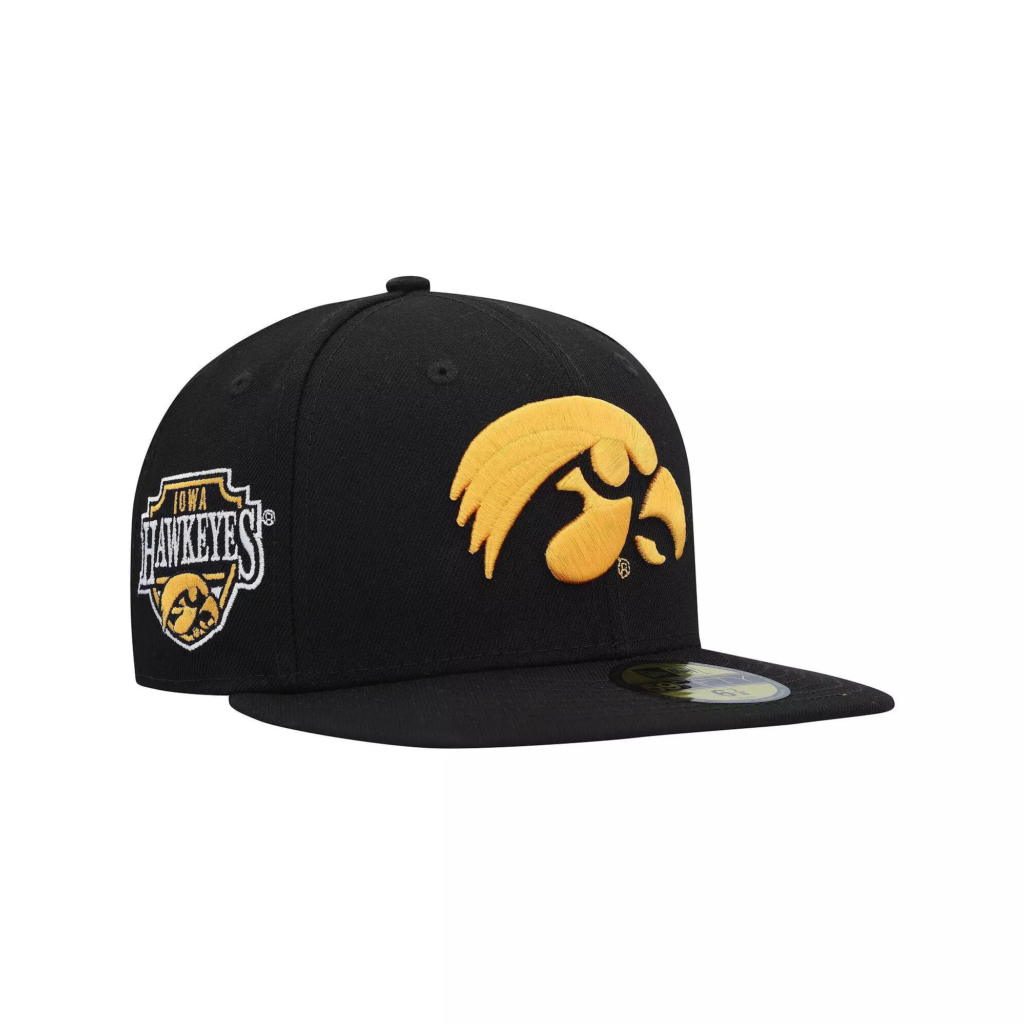 Men's New Era Black Iowa Hawkeyes Patch 59FIFTY Fitted Hat, Size: 7 1/8 Product Image