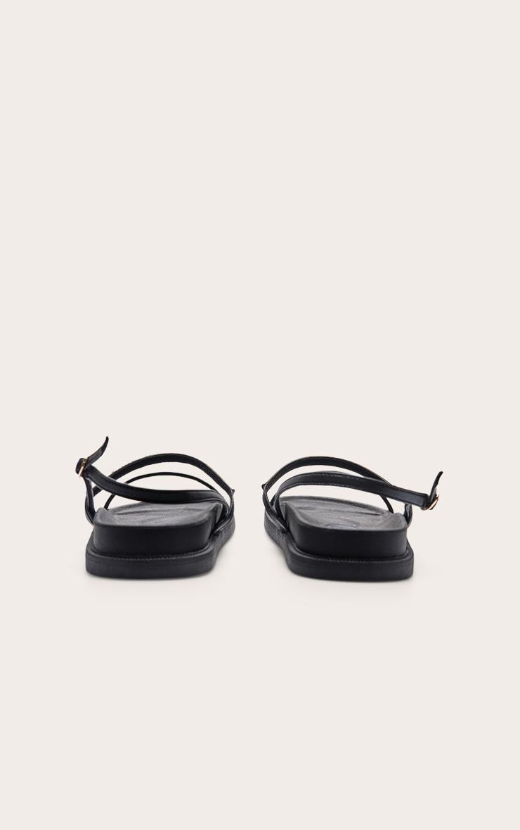Black Pu Round Toe Gold Strap Footbed Sandals Product Image