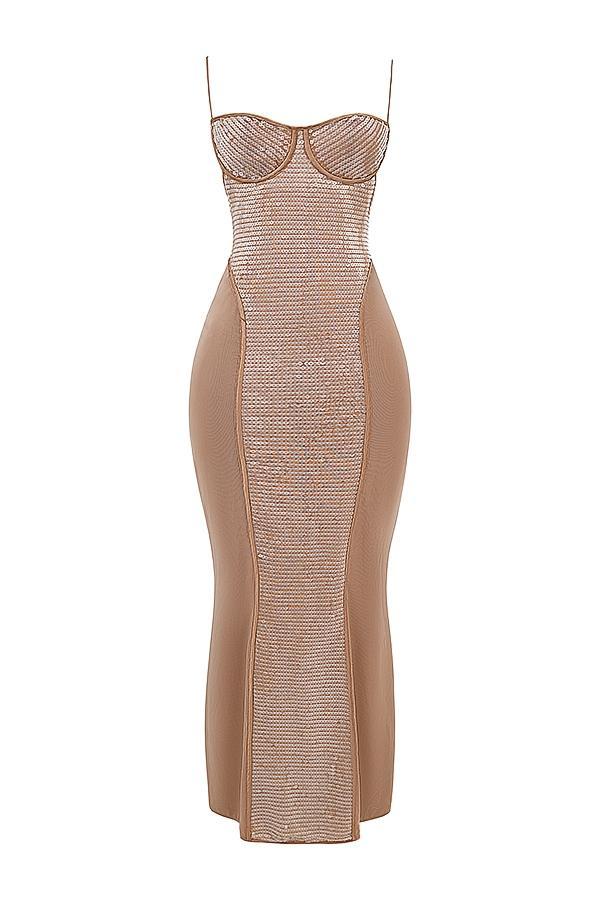 Bonita Cafe Au Lait Sequin Maxi Dress Product Image