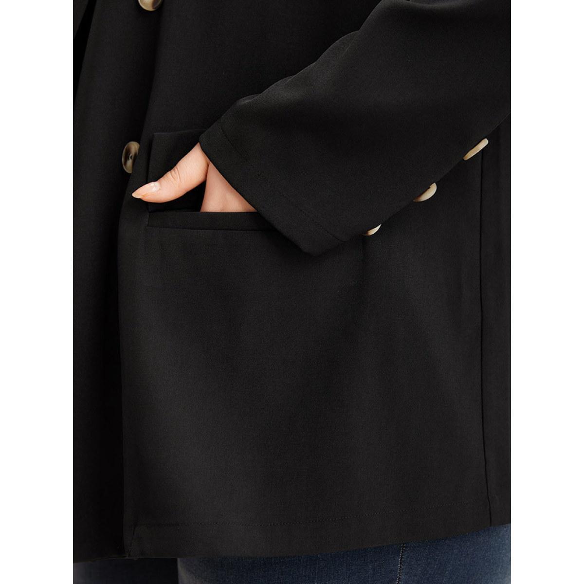 Plus Size Plain Suit Collar Pocket Double Breasted Blazer Black Women Work Plain Plain Sleeve Long Sleeve Suit Collar 30/6X Pocket Workwear Essentials Blazers BloomChic Product Image