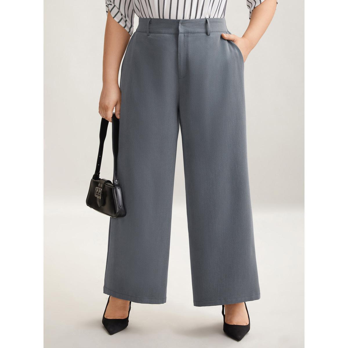 Plus Size Heathered Stretchy Waist Wide-Leg Pants Women DimGray At the Office Wide Leg Mid Rise Work Pants BloomChic 28/5X Product Image