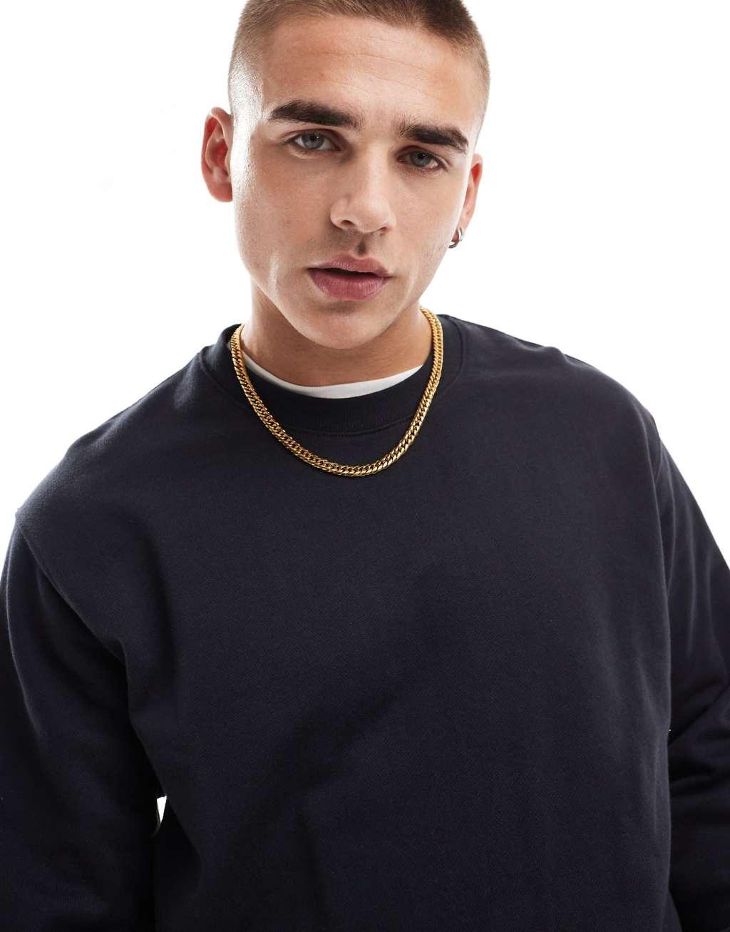 Jack & Jones oversized crew neck sweatshirt in navy Product Image