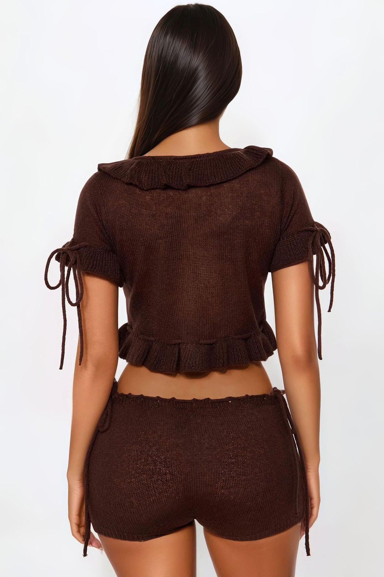 Lila Sweater Short Set - Chocolate Product Image